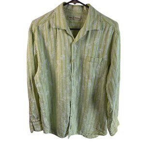 Tommy Bahama 100% Linen Long Sleeve Light Lime Green Stripe with Pineapples